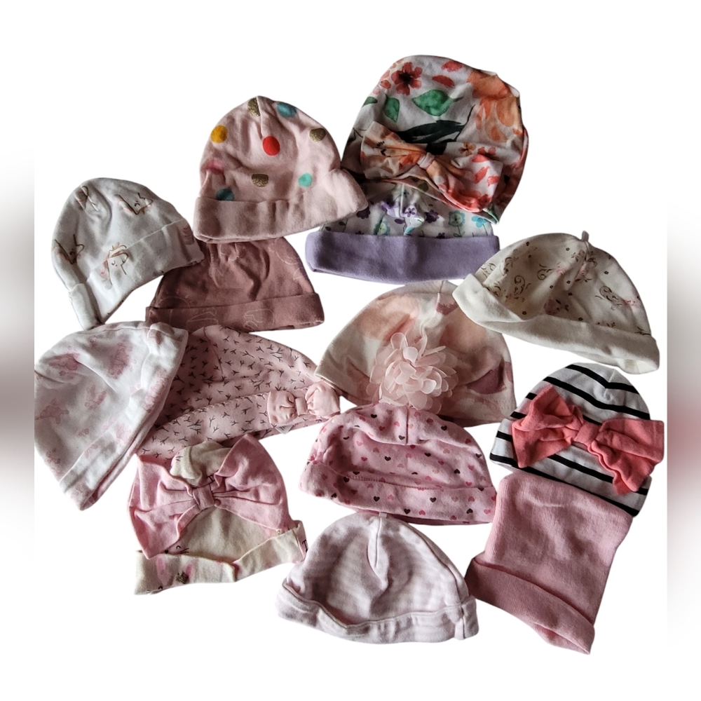 Assorted Baby Beanie Bundle - Pink, White, and Multicolor